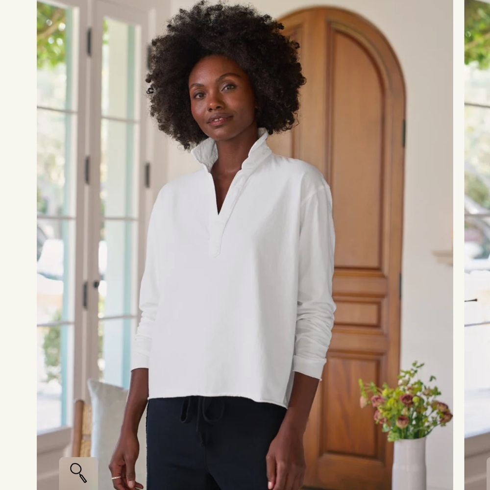 FRANK & EILEEN PATRICK Popover Henley Elegant White Long Sleeve Top SIZE S